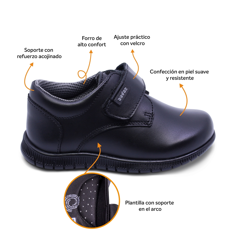 Foto 3 pulgar | Zapato Escolar Audaz Para Niño De Piel Negro Click Con Tira De Contacto