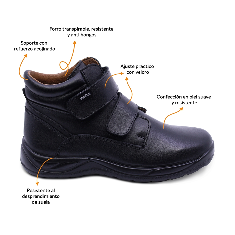 Foto 3 pulgar | Bota Escolar Audaz Para Niño De Piel Negro Tadeo Con Doble Tira De Contacto