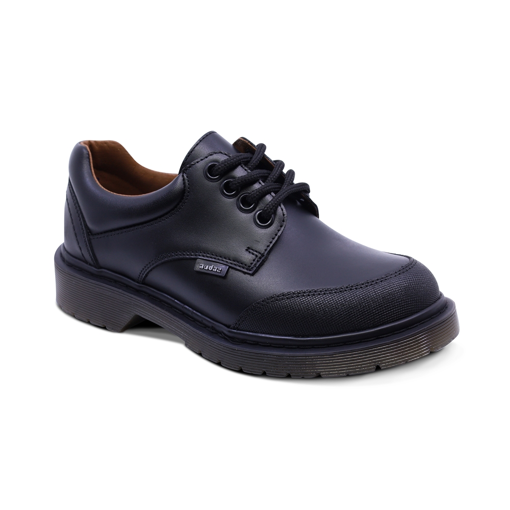 Zapato Escolar Audaz Para Niño De Piel Negro Martín Puntera Antirraspaduras