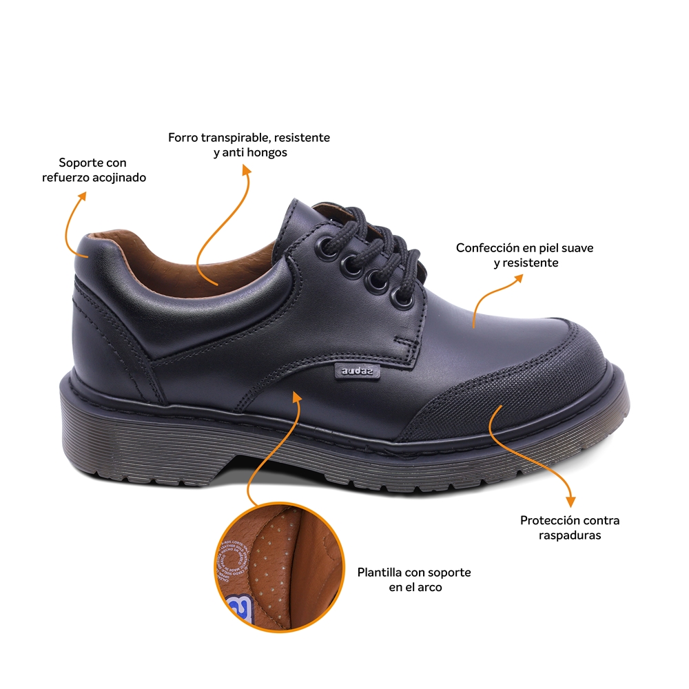 Foto 3 pulgar | Zapato Escolar Audaz Para Niño De Piel Negro Martín Puntera Antirraspaduras