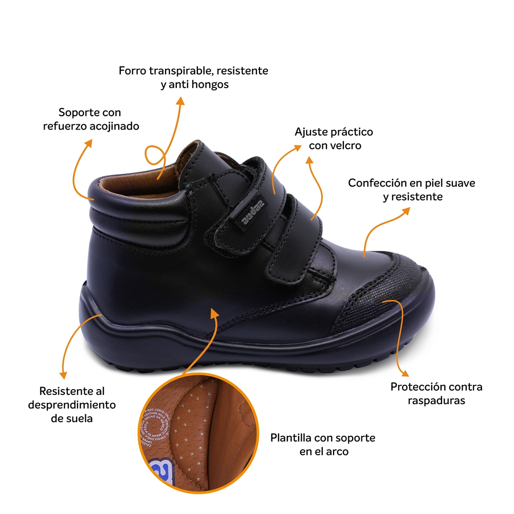 Foto 3 pulgar | Bota Escolar Audaz Para Niño De Piel En Negro Castor Con Puntera Antirraspaduras