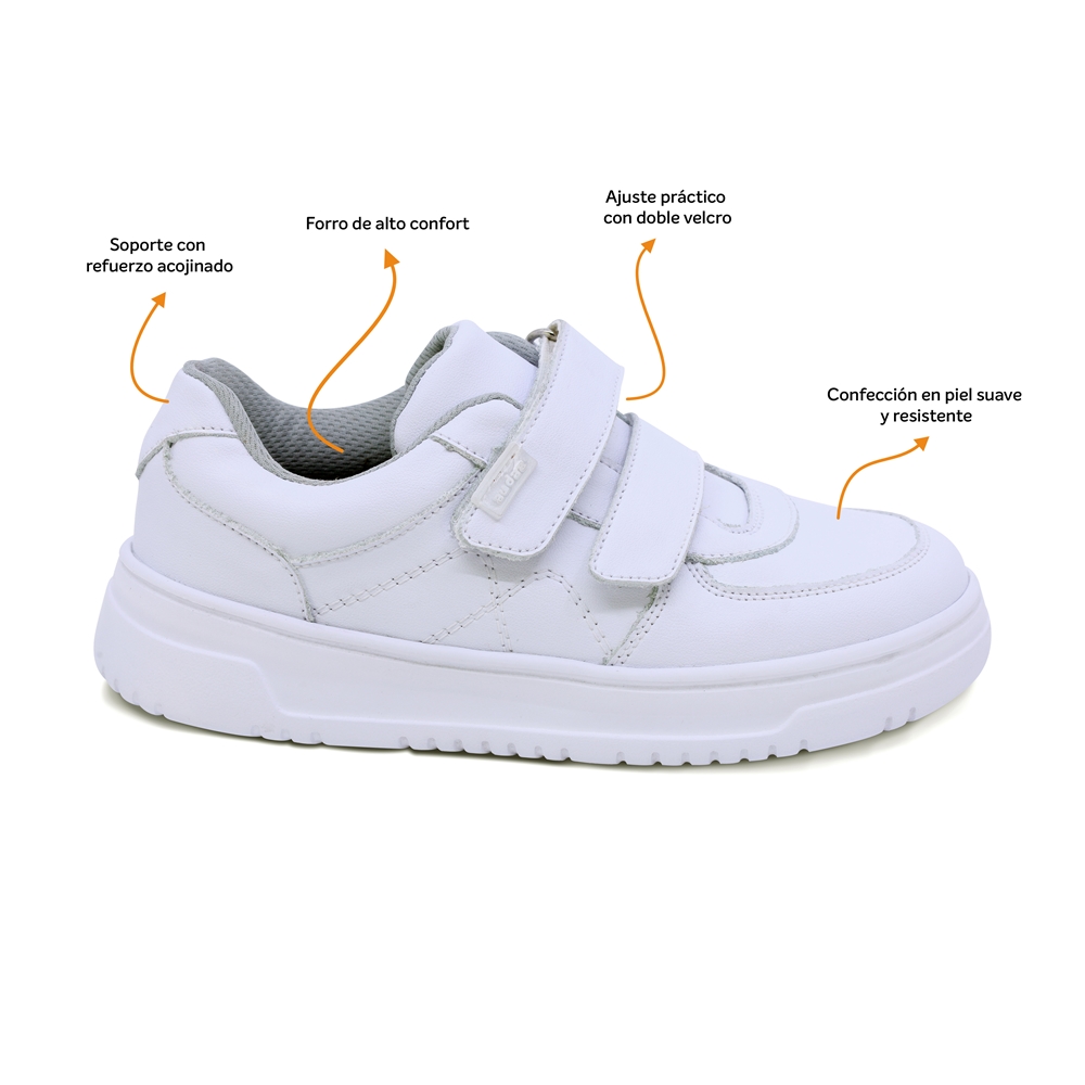 Foto 3 pulgar | Tenis Escolar Audaz Para Niño En Piel Blanco Raptor Con Doble Tira De Contacto