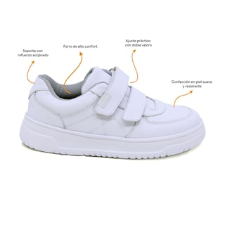 Foto 2 | Tenis Escolar Audaz Para Niño En Piel Blanco Raptor Con Doble Tira De Contacto