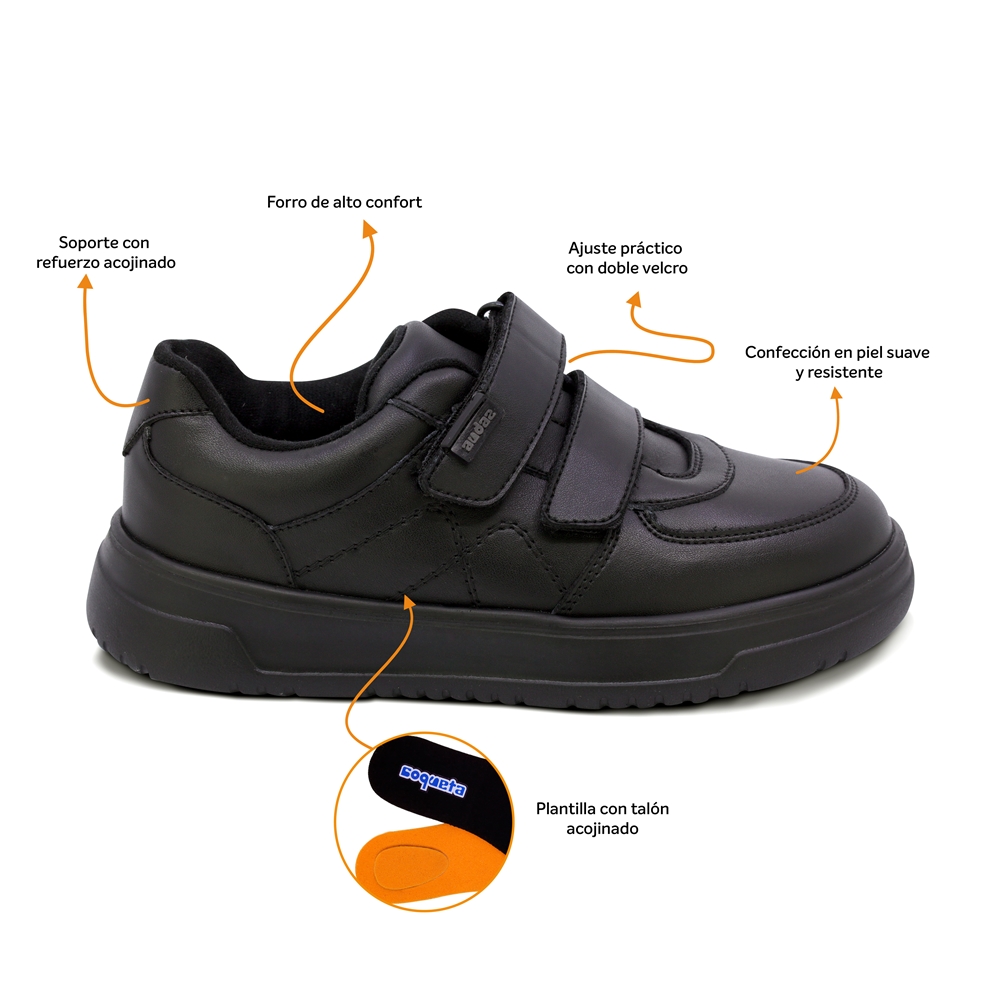 Foto 3 pulgar | Tenis Escolar Audaz Para Niño En Piel Negro Raptor Con Doble Tira De Contacto