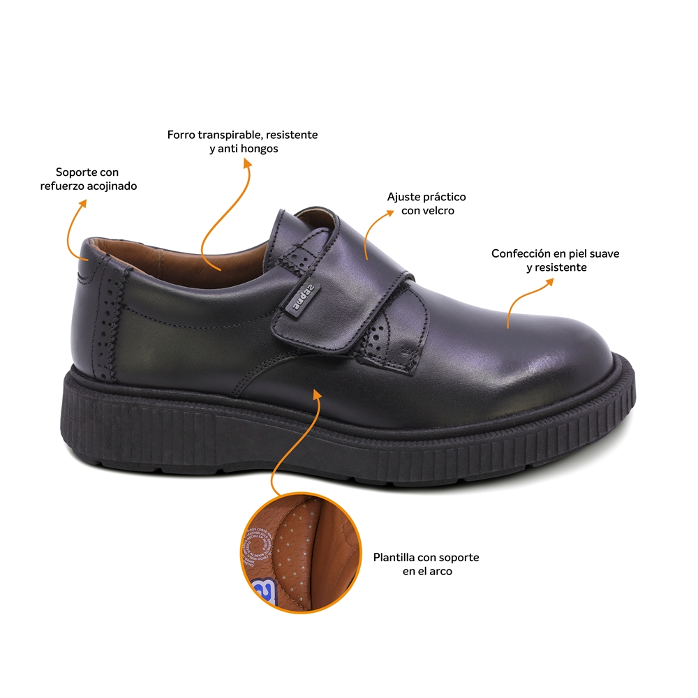 Foto 3 pulgar | Zapato Escolar Audaz Para Niño De Piel En Negro Igor Con Tira Guresa De Contacto