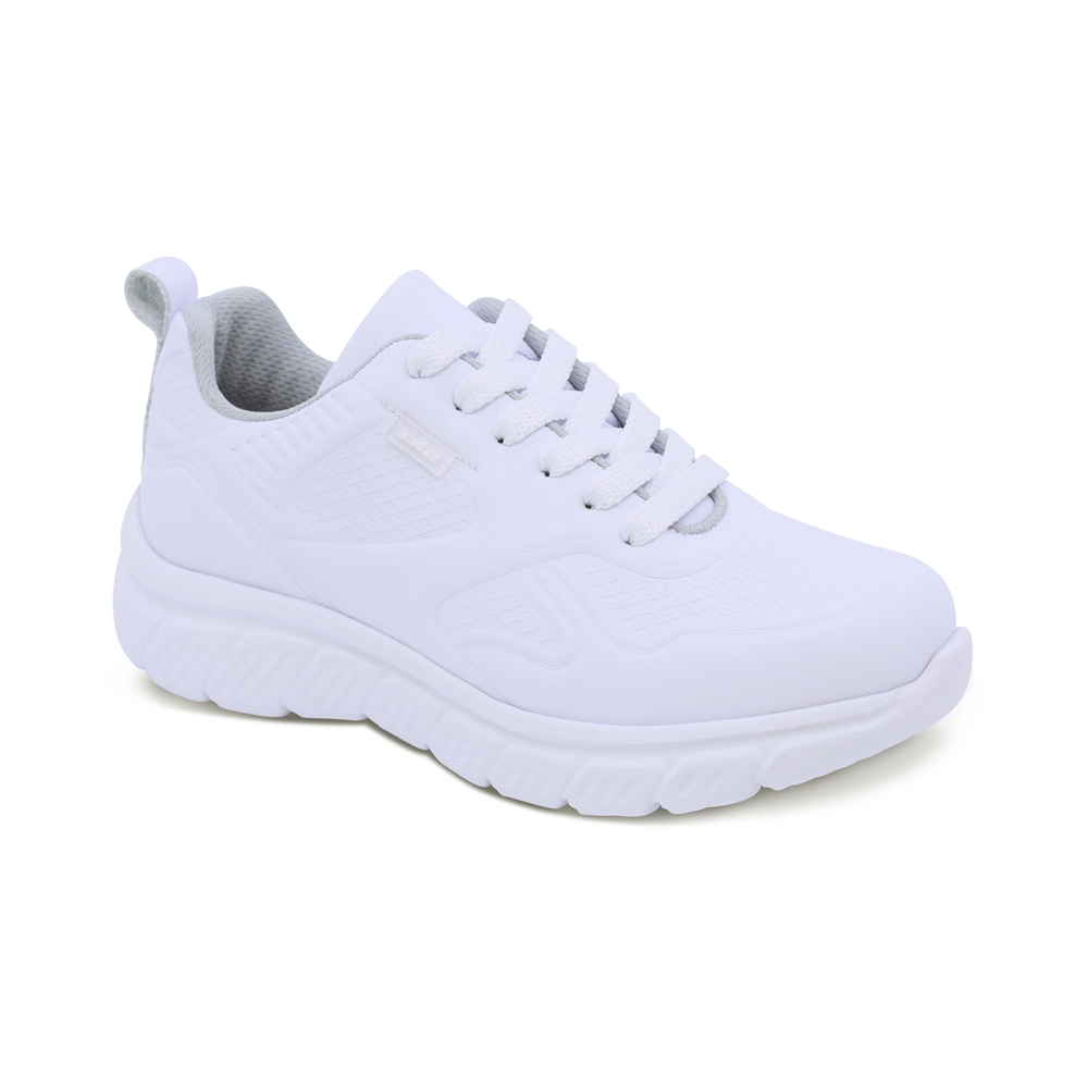 Tenis Escolar Audaz Para Niño En Piel Blanco Balú Con Diseño Texturizado