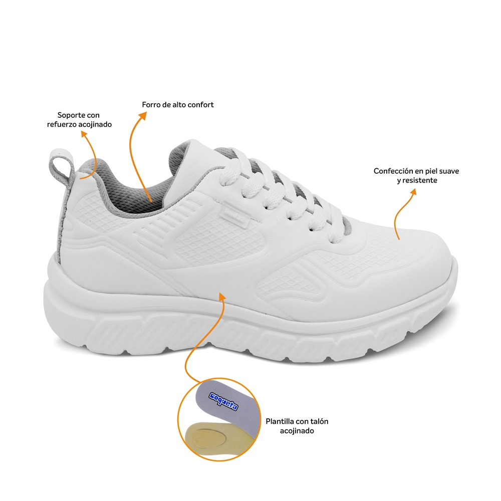 Foto 3 pulgar | Tenis Escolar Audaz Para Niño En Piel Blanco Balú Con Diseño Texturizado