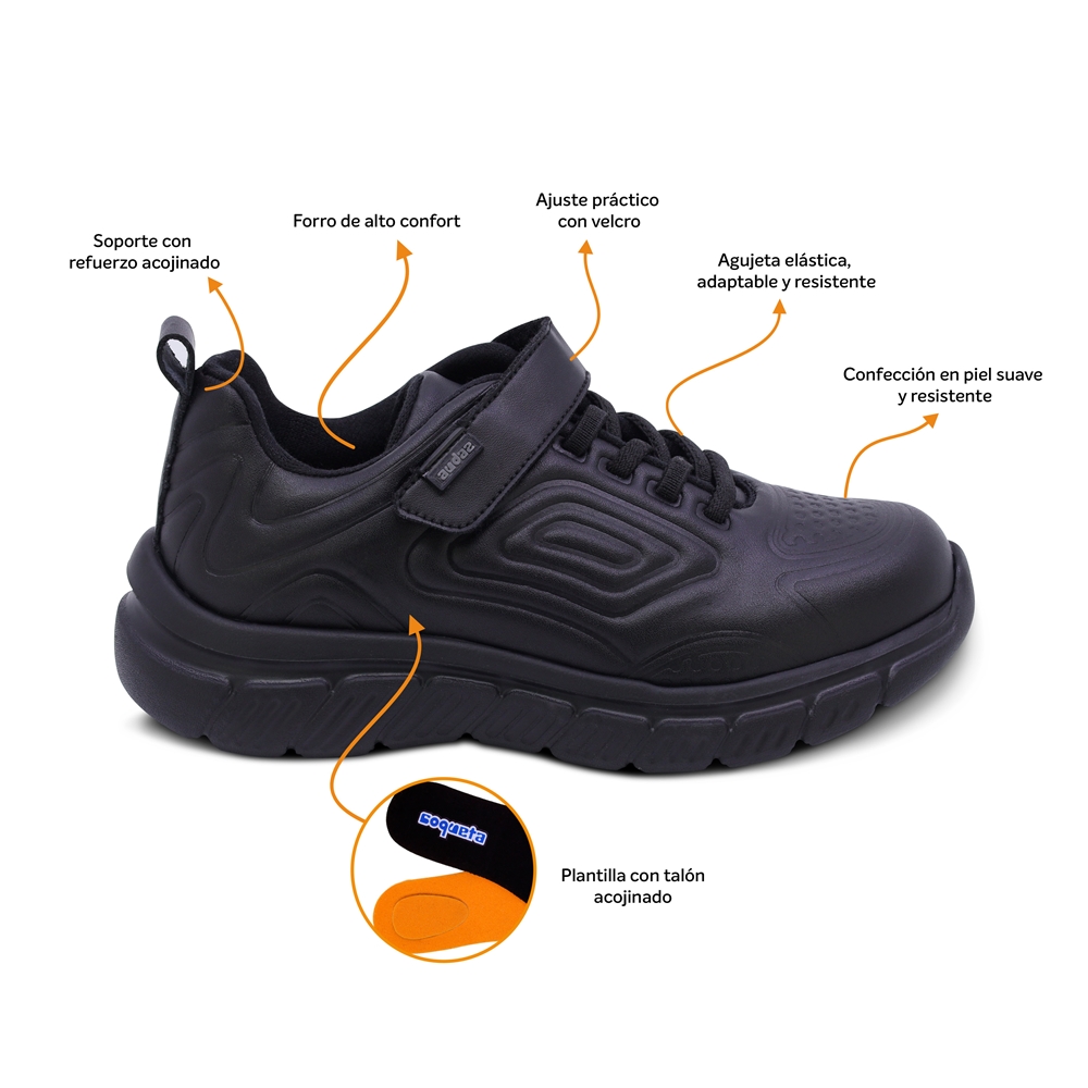 Foto 3 pulgar | Tenis Escolar Audaz Para Niño En Piel Negro Balú Con Diseño Texturizado