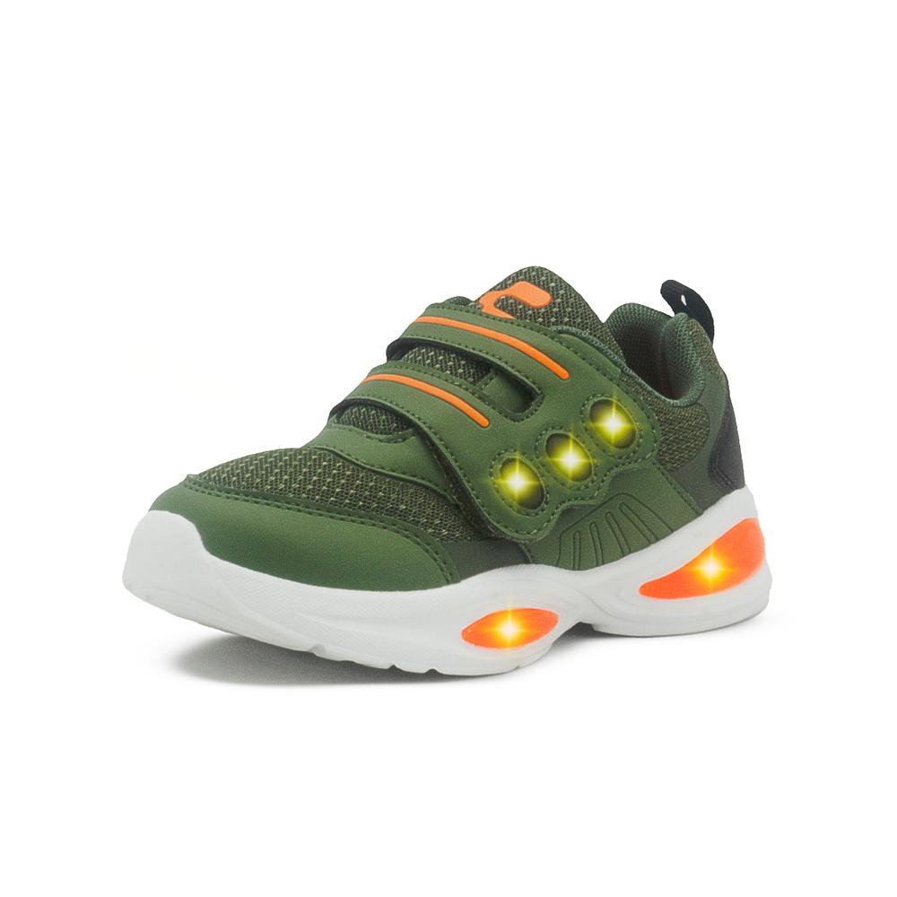 Foto 5 pulgar | Tenis Charly Para Niño Ajuste Contactel Suela Eva Antiderrpante Con Luces Led Olivo/naranja Verde Oscuro