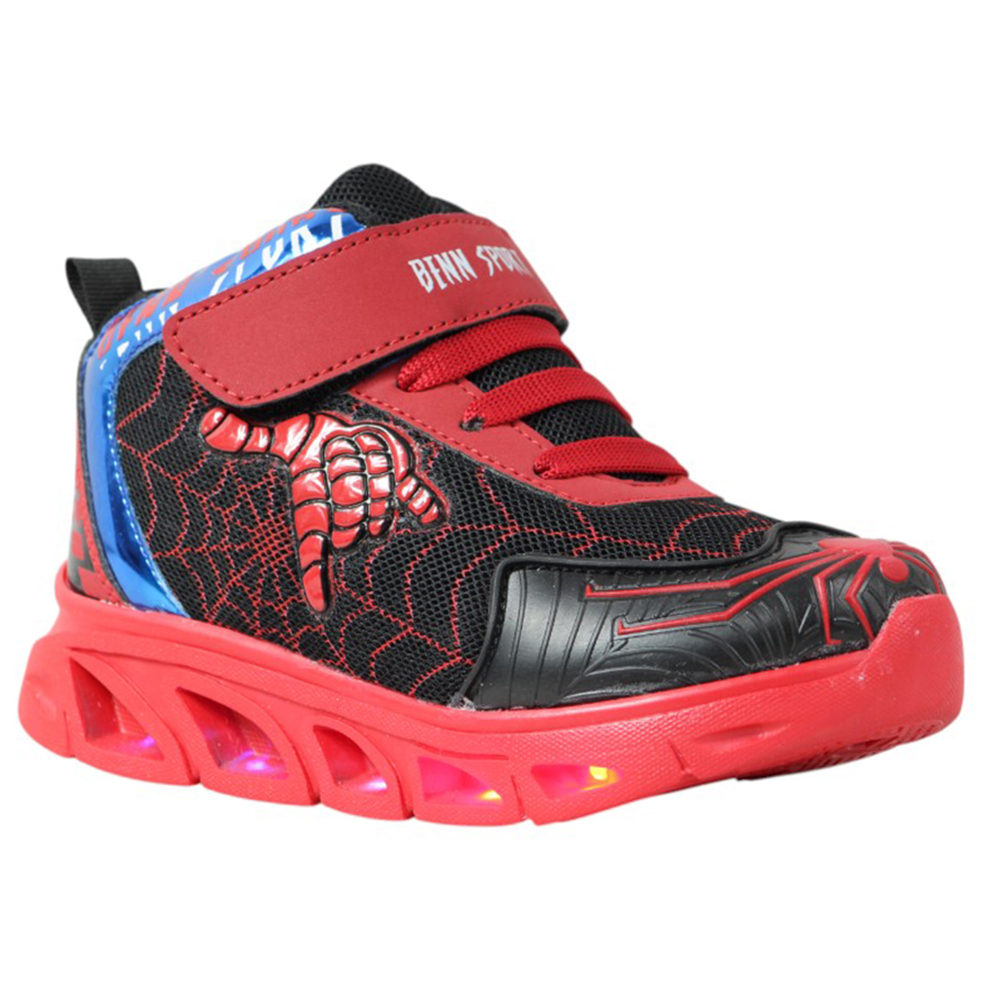Tenis Niño Luces Led Spider Man Benn Sport 785 Negro