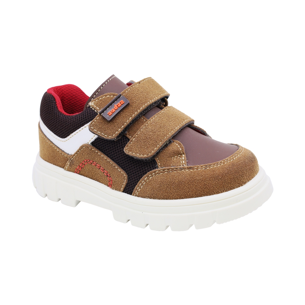 Tenis Casual Para Niño Audaz 153000-n Café Claro Ajuste Doble Velcro