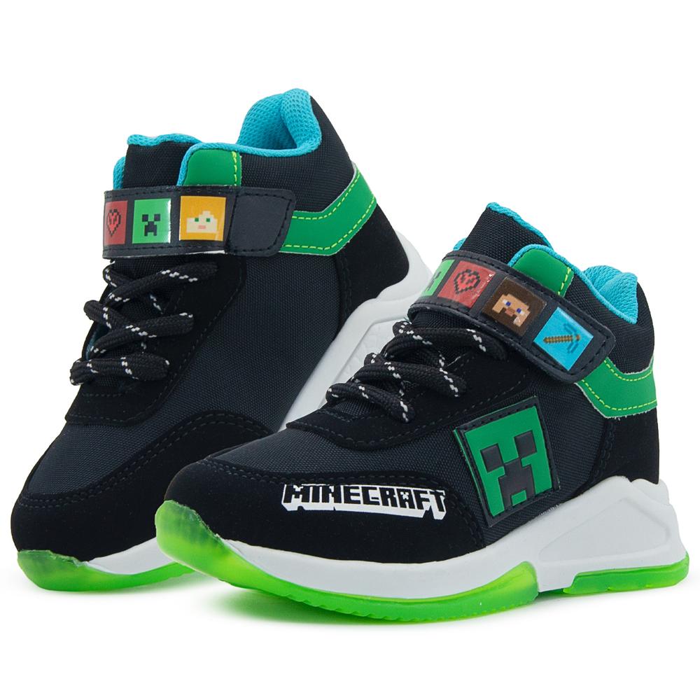 Foto 2 pulgar | Tenis Para Niño Videojuego Minecraft Creeper Antiderrapante Negro
