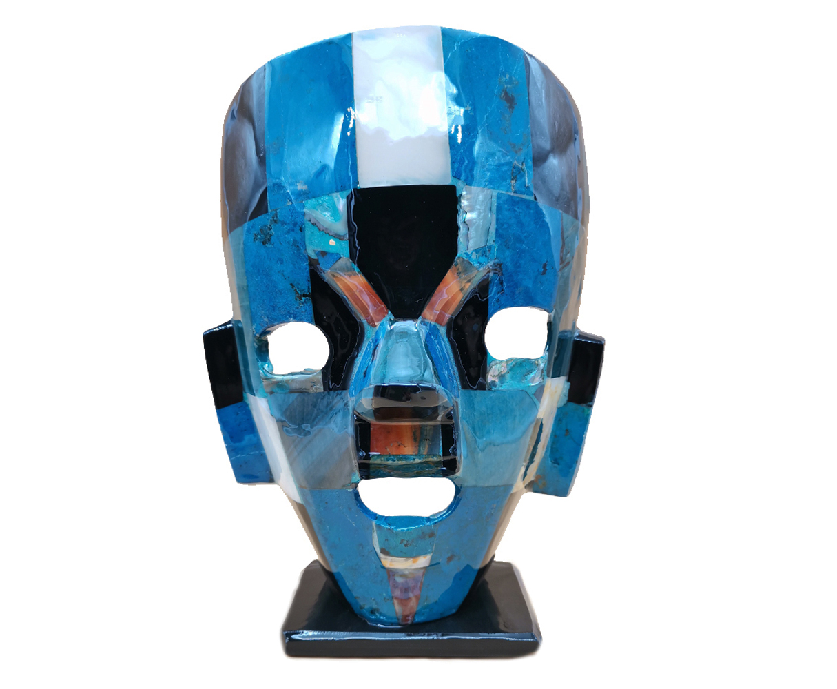 Máscara Mask Artesanal de Piedra Pulida color Azul Turquesa