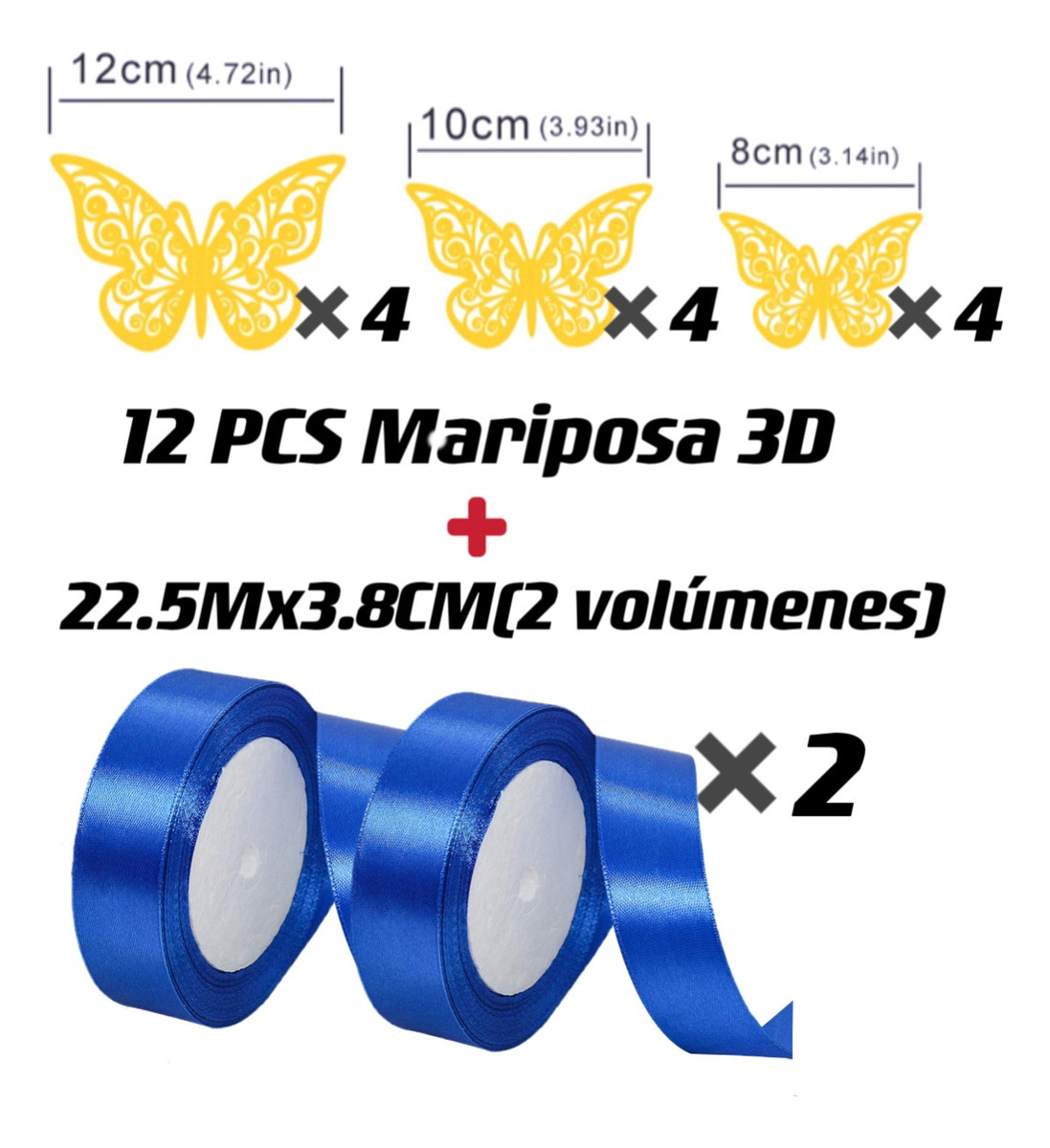 Foto 3 pulgar | 2 Rollos Listón Satinado Azul 3.8 cm x 45 m + 12 Pegatinas de Mariposa