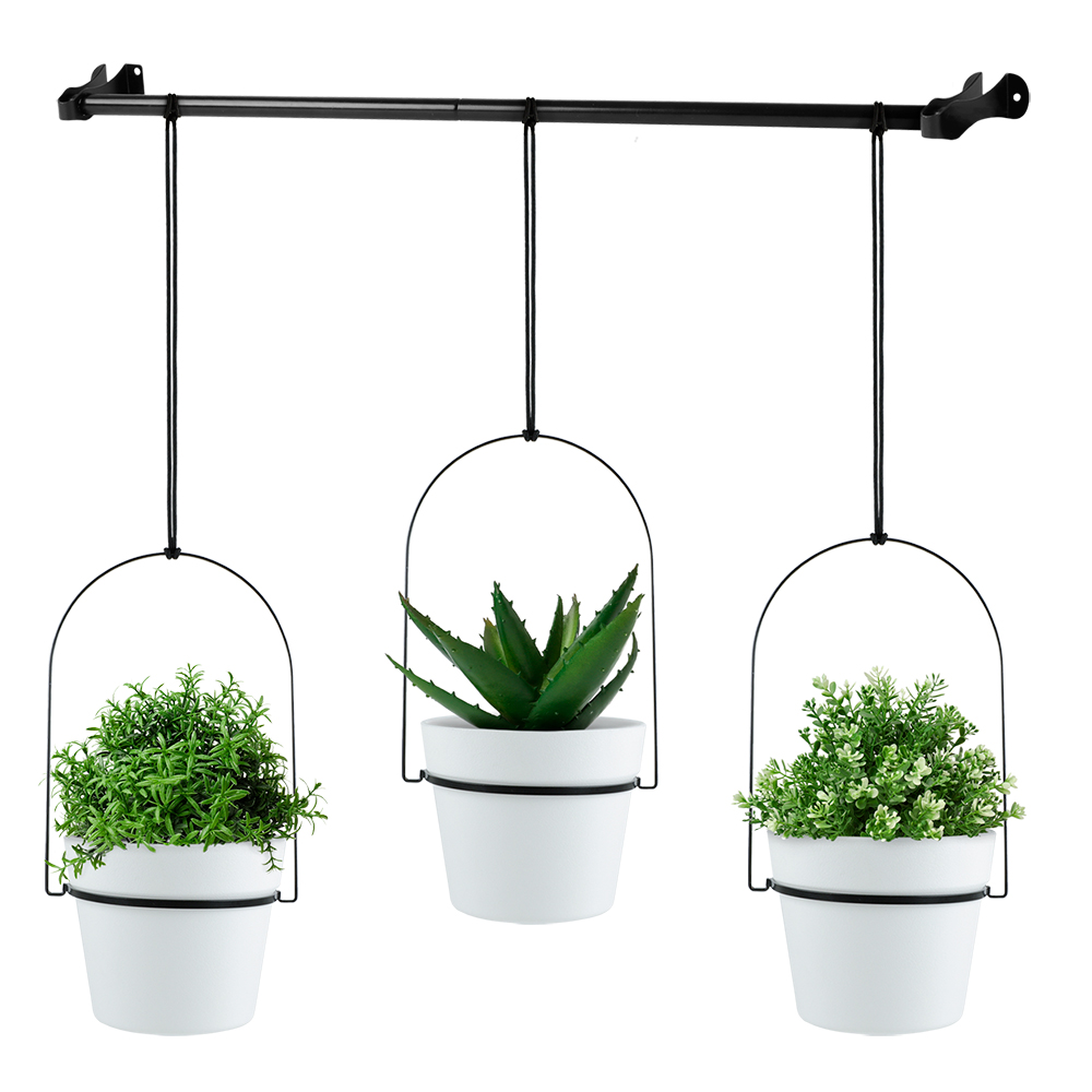 Macetas Colgantes Decorativas Casa Litus color Blanco con Soporte Metálico Interior Exterior