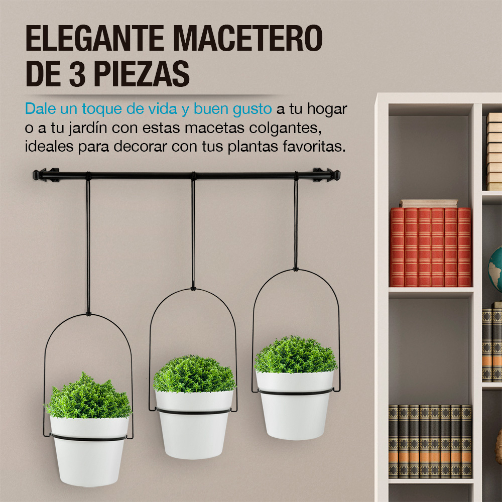 Foto 3 | Macetas Colgantes Decorativas Casa Litus color Blanco con Soporte Metálico Interior Exterior