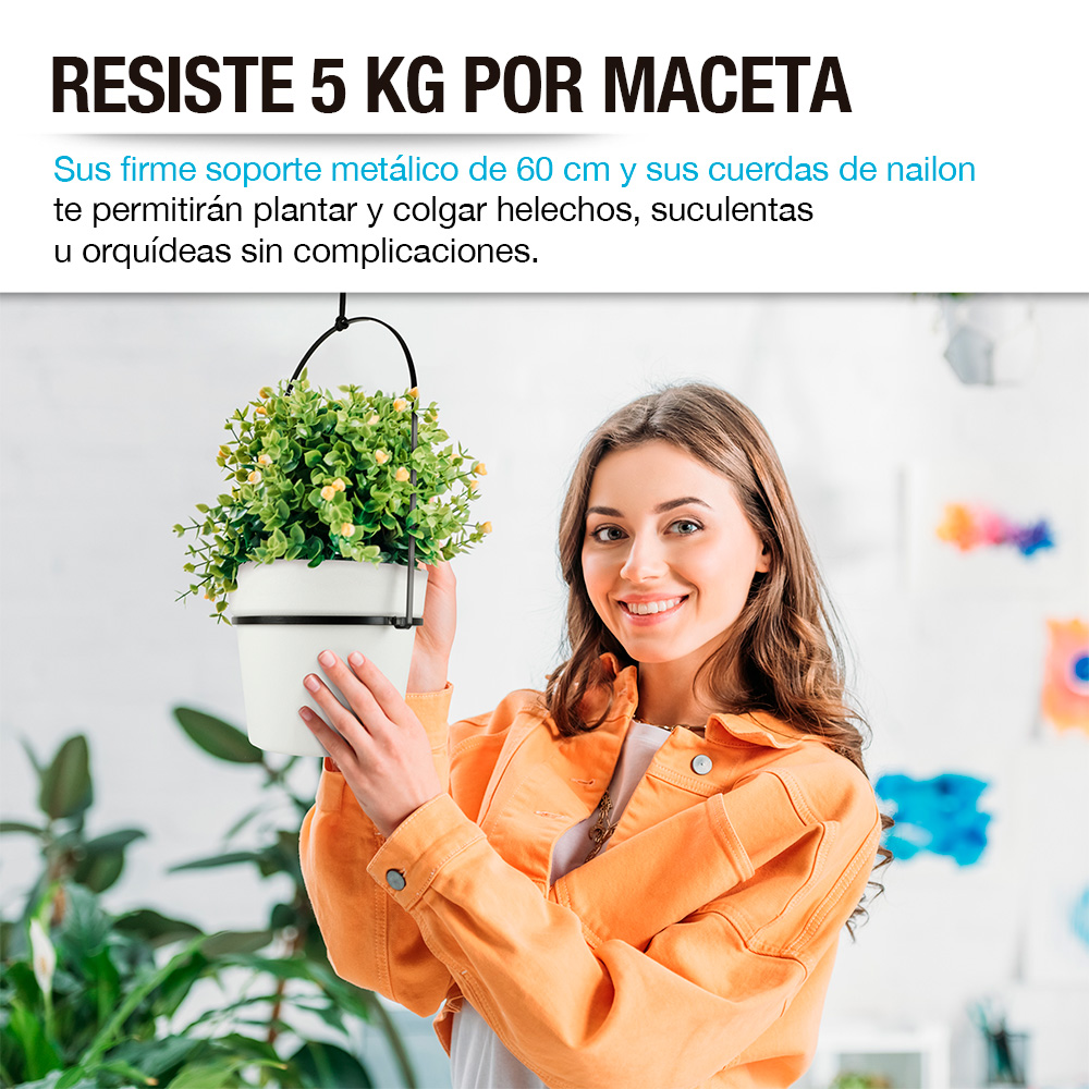 Foto 4 | Macetas Colgantes Decorativas Casa Litus color Blanco con Soporte Metálico Interior Exterior