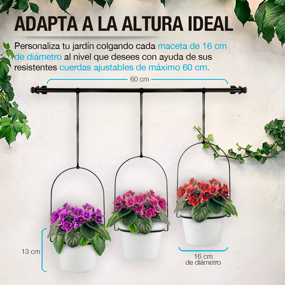 Foto 5 | Macetas Colgantes Decorativas Casa Litus color Blanco con Soporte Metálico Interior Exterior