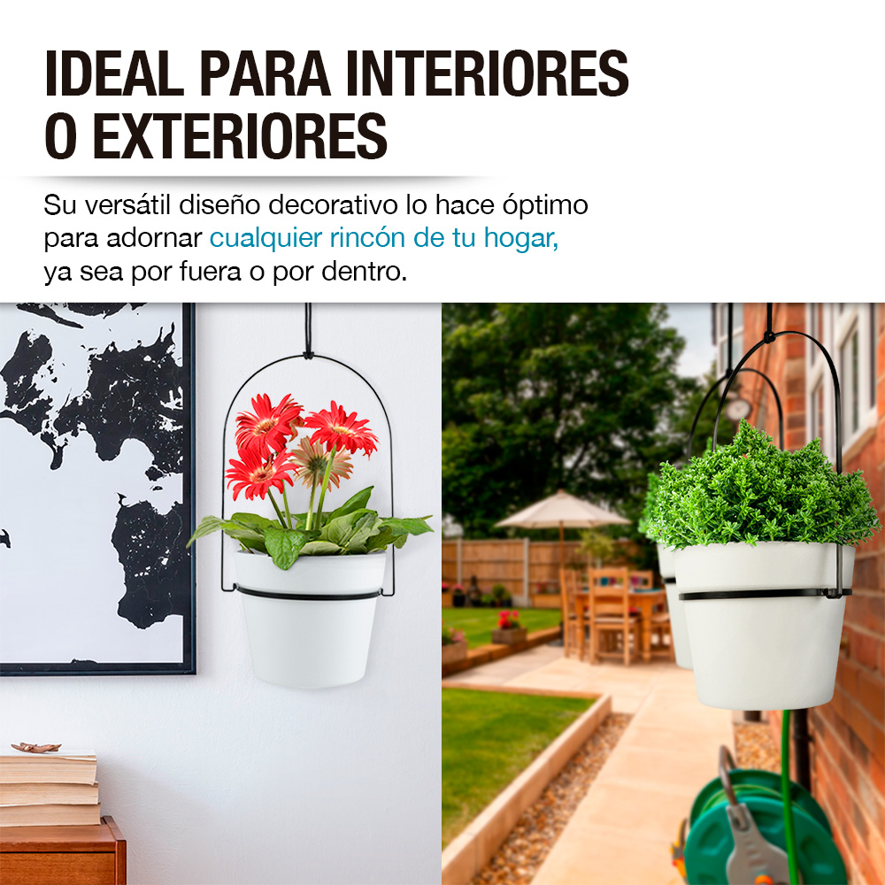Foto 8 pulgar | Macetas Colgantes Decorativas Casa Litus color Blanco con Soporte Metálico Interior Exterior