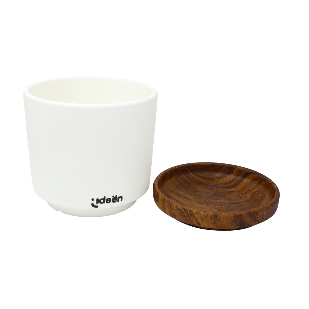 Foto 1 | Maceta De Arcilla Blanca Con Plato De Madera