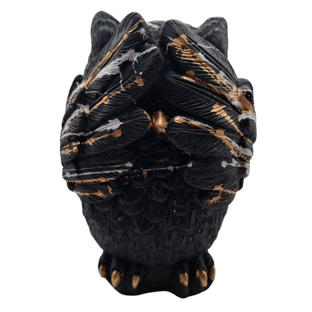 Foto 4 pulgar | Set De Escultura Mada Trío De Búhos Expresivos Color Negro Detalles Dorados Simpáticos No Ver, No Decir, No Oír