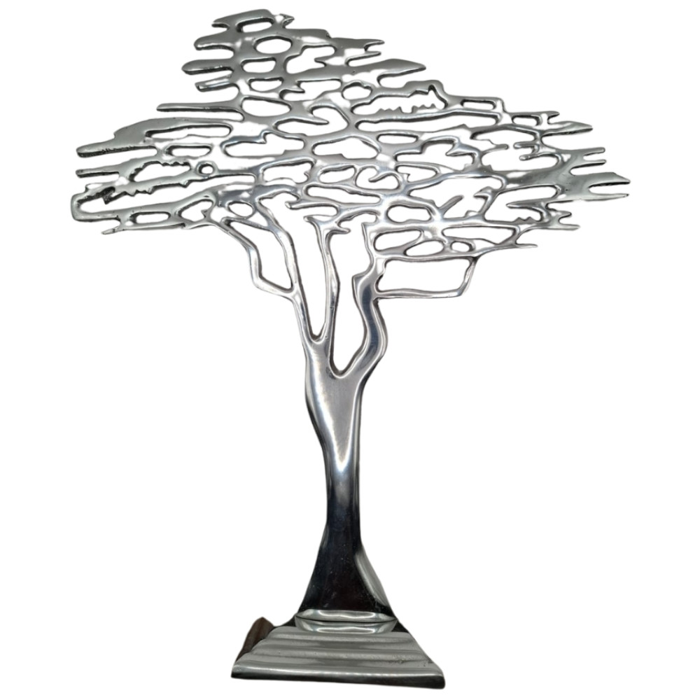 Foto 1 | Escultura Árbol Mada Decorativo De Pewter Plateado Brillante