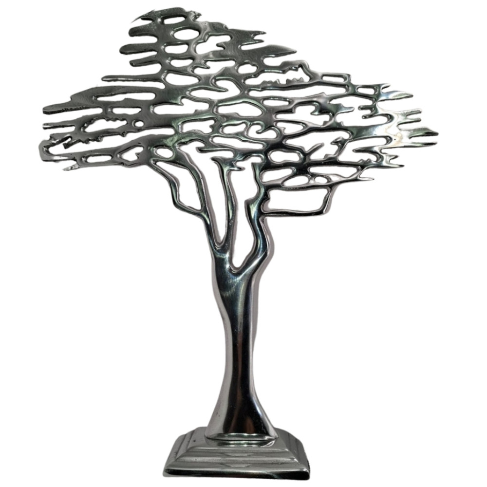 Foto 3 pulgar | Escultura Árbol Mada Decorativo De Pewter Plateado Brillante