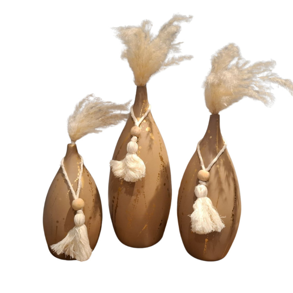 Foto 1 | Set De Jarrones Mada De Cerámica Mexicana Decorativos Color Beige 3 Jarrones
