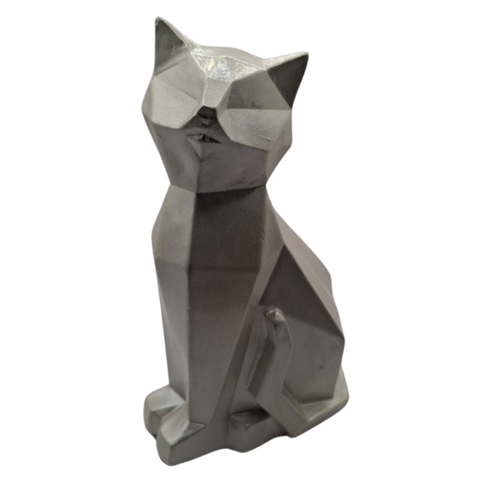 Foto 1 | Escultura Mada Gato Geométrico Color Plateado Metálico Acabado Geométrico