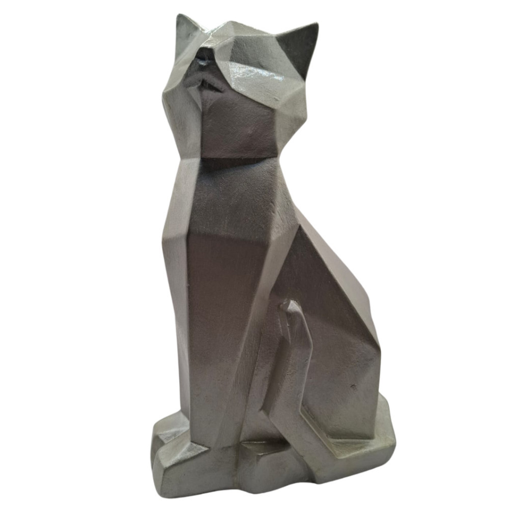Foto 4 pulgar | Escultura Mada Gato Geométrico Color Plateado Metálico Acabado Geométrico