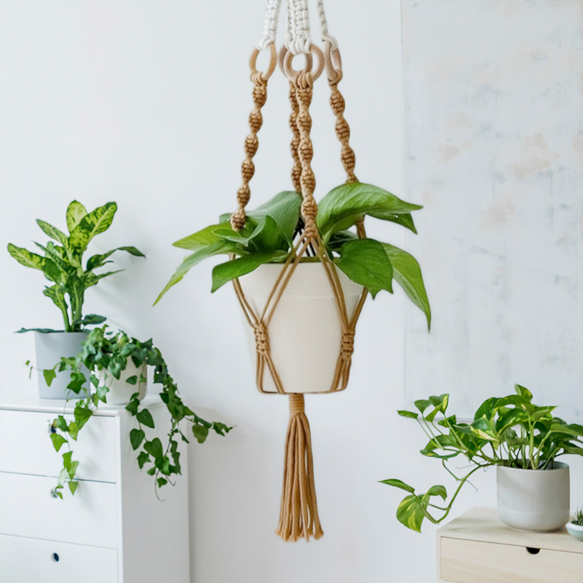 Foto 4 pulgar | Ilios Innova | Colgante Decorativo Boho Café Para Maceta  Soporte Tejido A Mano  Para Plantas En Interior O Exterior.