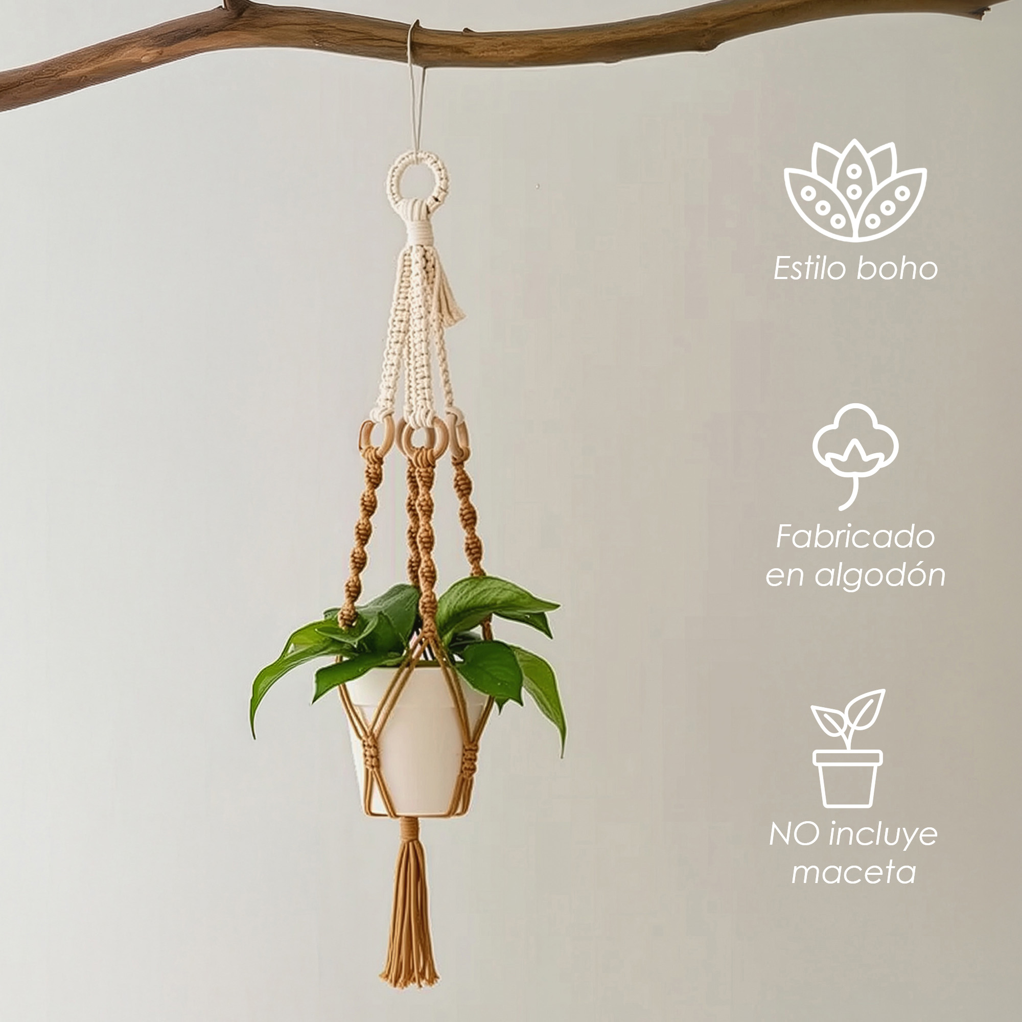 Foto 6 pulgar | Ilios Innova | Colgante Decorativo Boho Café Para Maceta  Soporte Tejido A Mano  Para Plantas En Interior O Exterior.