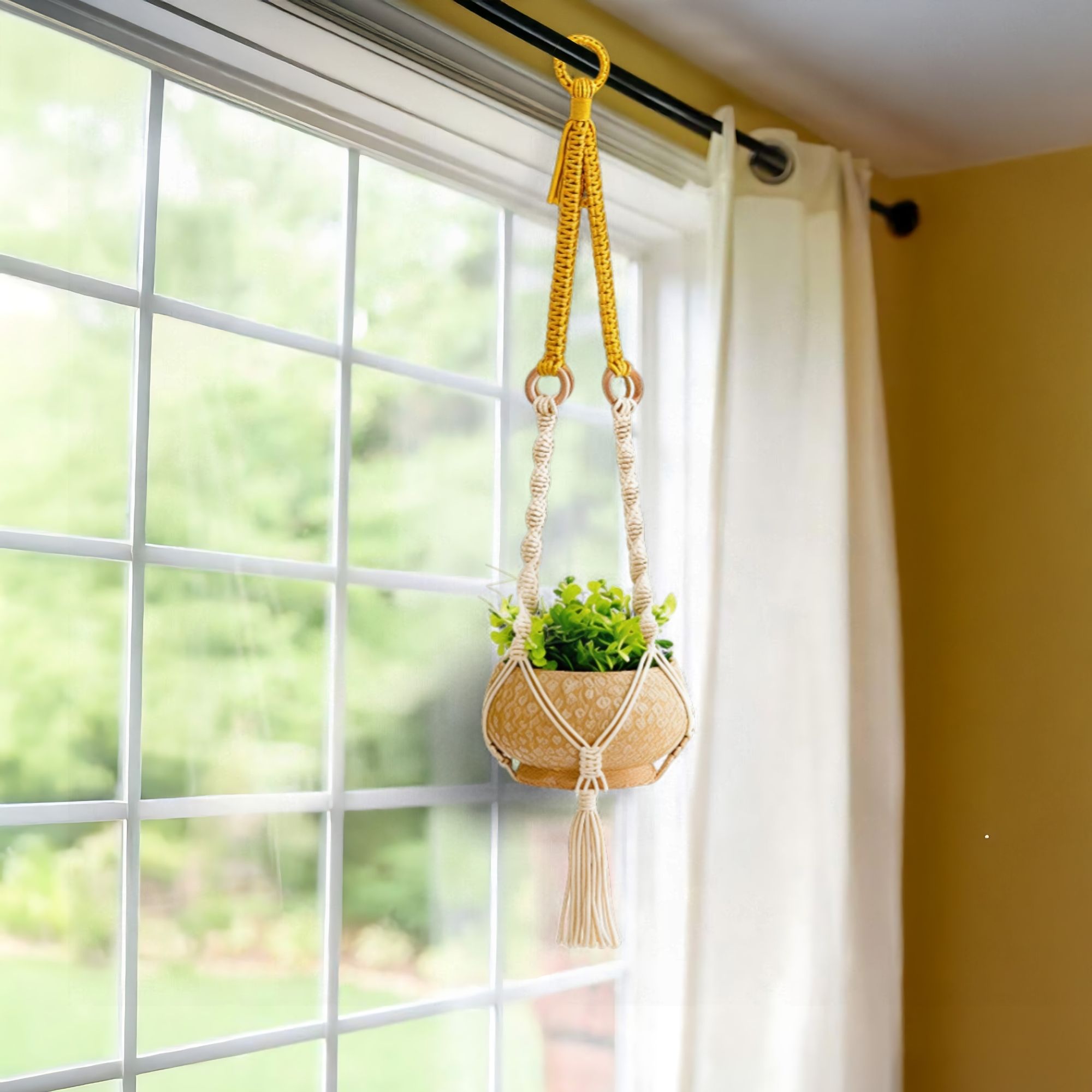 Foto 5 pulgar | Ilios Innova | Colgante Decorativo Boho Beige Para Maceta  Soporte Tejido A Mano  Para Plantas En Interior O Exterior.