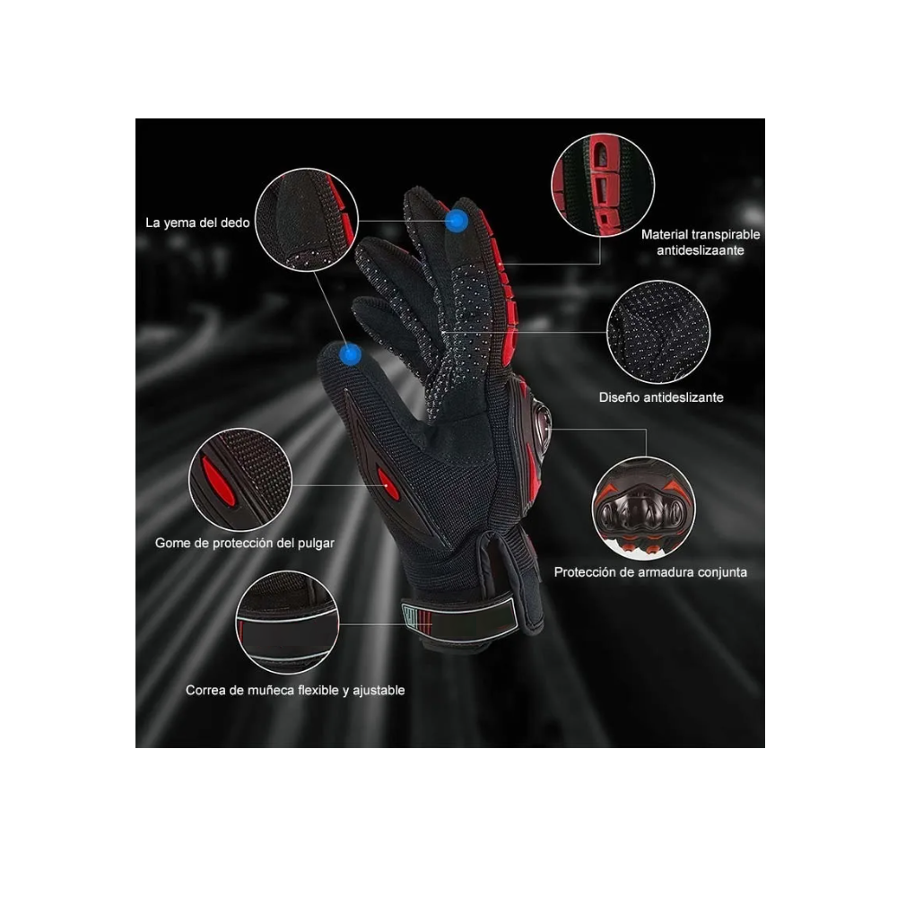 Foto 3 pulgar | Guantes Protección Pantalla Táctil De Dedo Para Motocicleta Talla L Rojo
