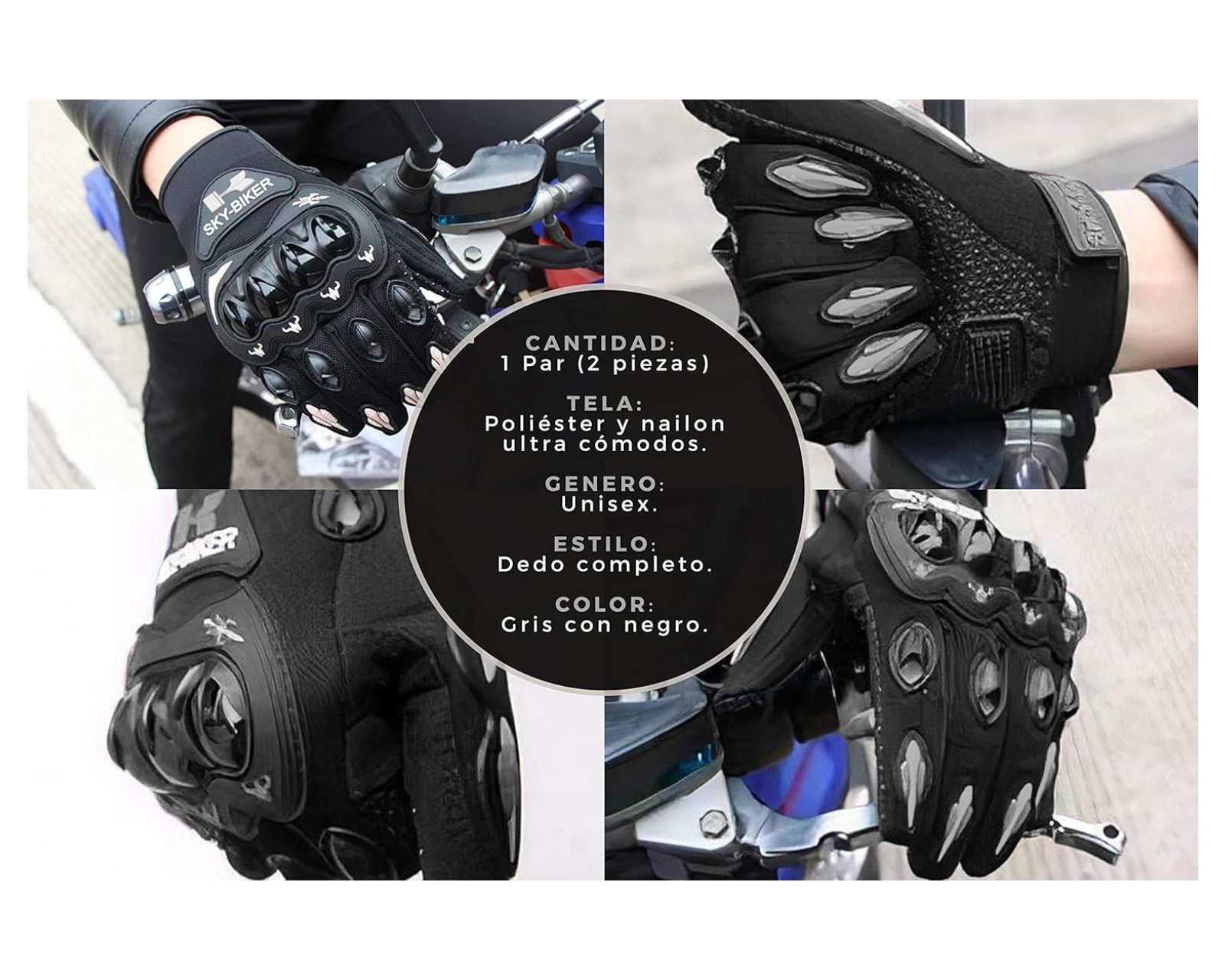Foto 2 | Guantes para Motociclista BLUELANDER guantesmg color Negro Antideslizante Cómodos para Hombre y Mujer Talla M