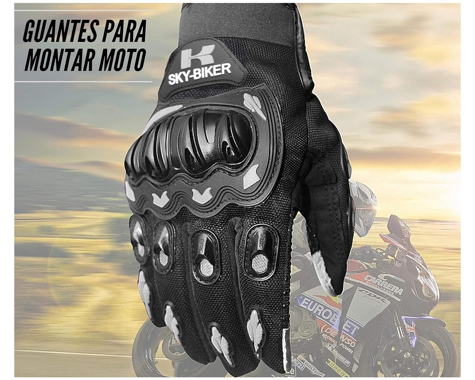 Foto 4 | Guantes para Motociclista BLUELANDER guantesmg color Negro Antideslizante Cómodos para Hombre y Mujer Talla M