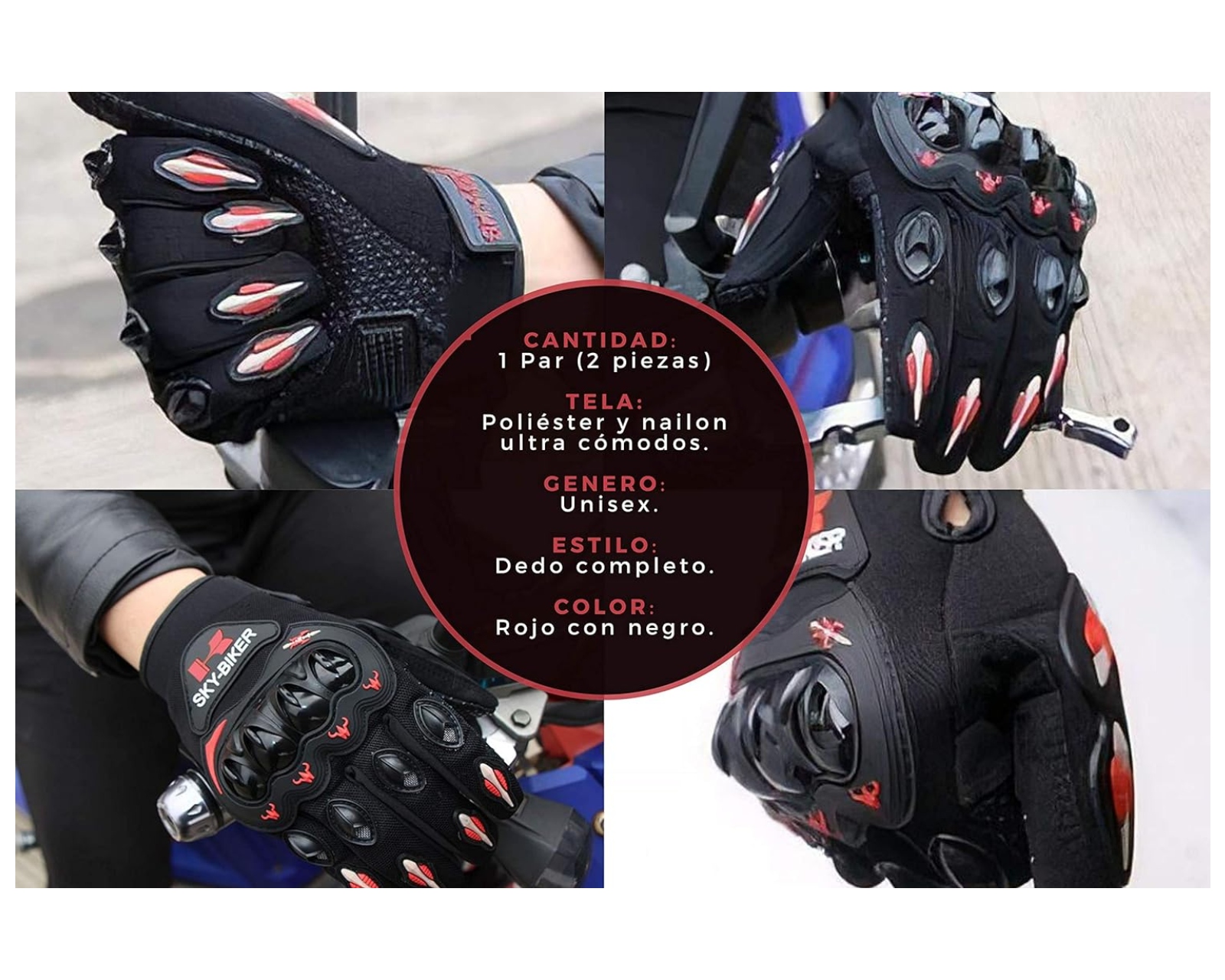 Foto 3 pulgar | Guantes Para Motociclista Color Rojo Antideslizante Cómodos Para Hombre Y Mujer Talla Xl