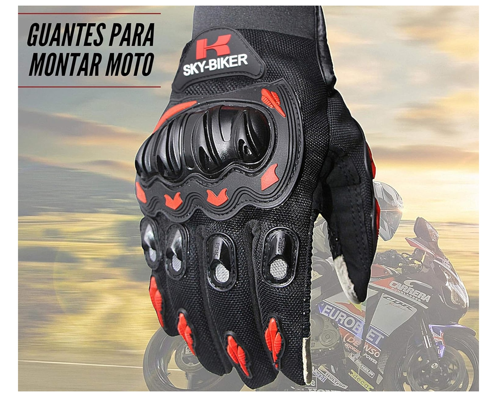 Foto 4 | Guantes Para Motociclista Color Rojo Antideslizante Cómodos Para Hombre Y Mujer Talla Xl