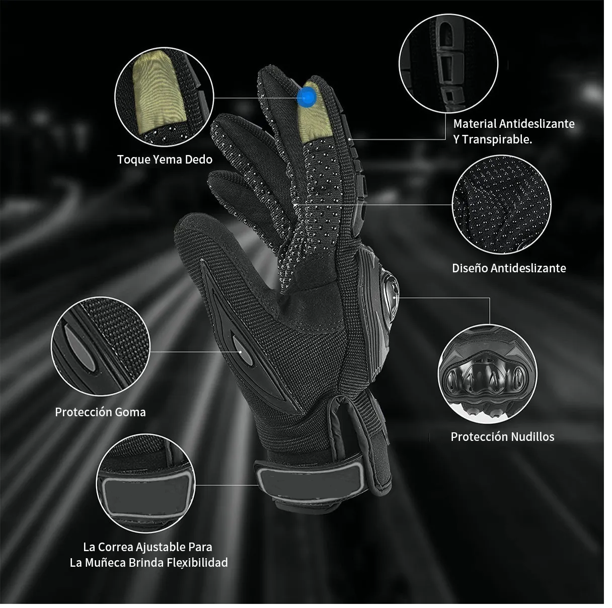 Foto 4 pulgar | Guantes para Motociclista Eo Safe Imports ESI-3163 color Negro Talla M/G