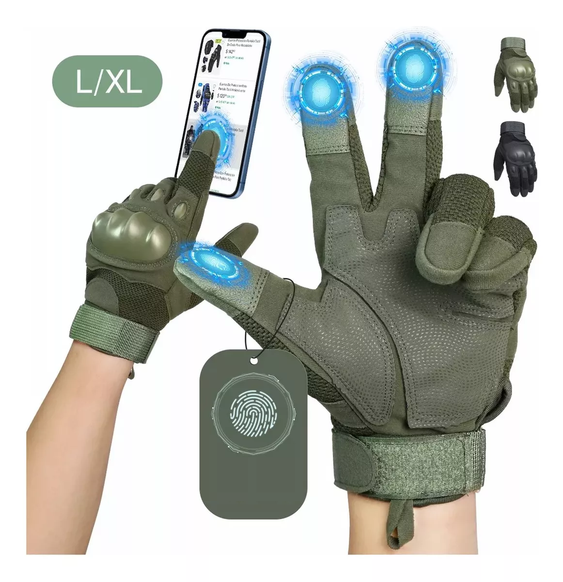 Foto 3 pulgar | Guantes De Protección Para Moto Táctil Talla XL. Eo Safe Imports Esi-8985 Verde