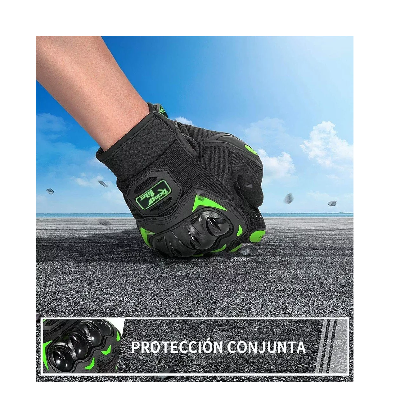 Foto 4 pulgar | Guantes Protección Para Moto Pantalla Táctil Antideslizante Negro/verde  Talla M