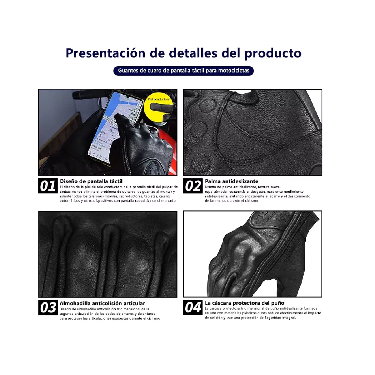 Foto 3 pulgar | Guantes para Motociclista Eo Safe Imports Esi-10085 Negro Aptos para Pantalla Táctil Talla L
