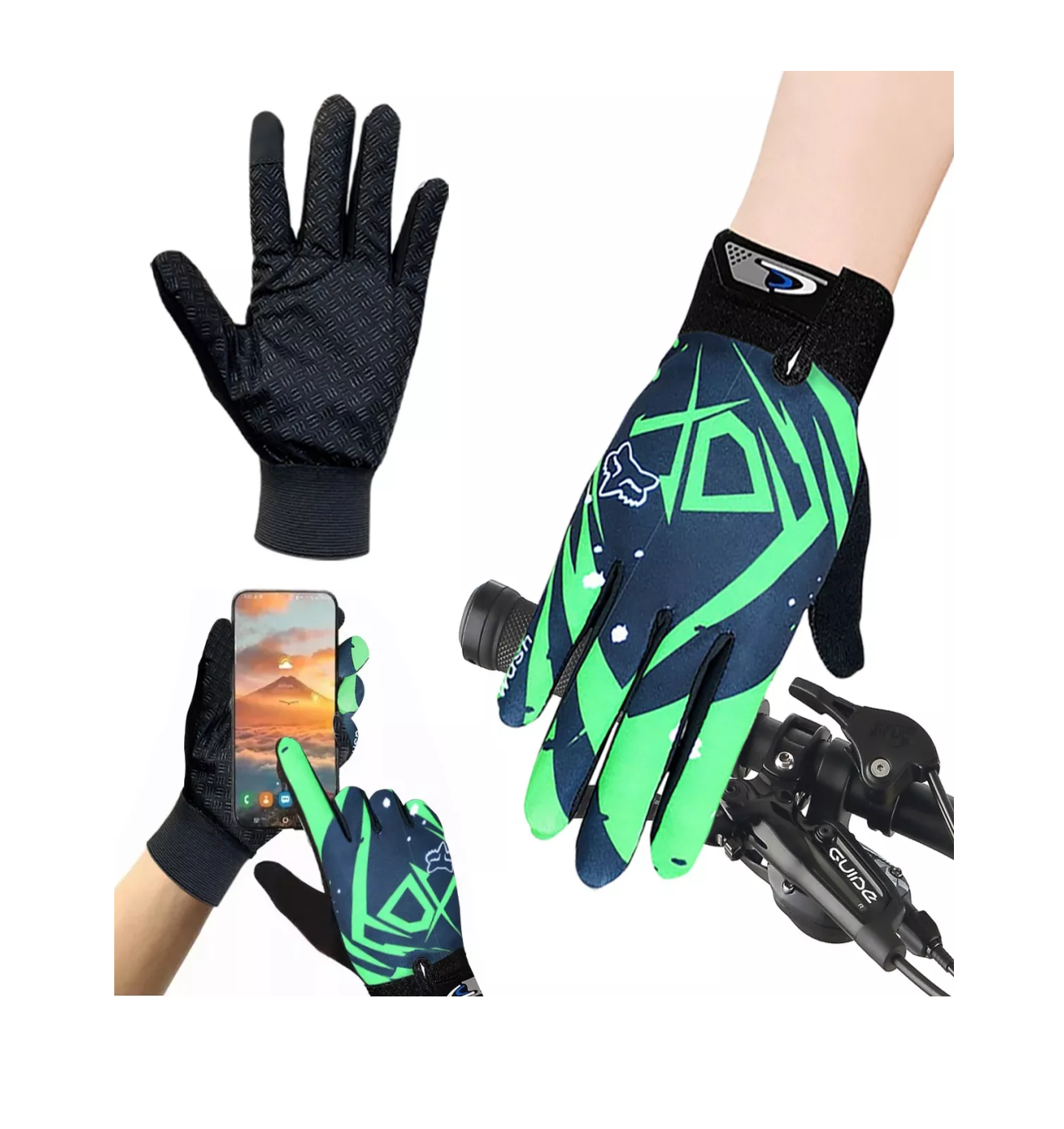 Foto 3 pulgar | Guantes Ciclismo Bicicleta Montaña Ruta Almohadilla Gel Negro/verde