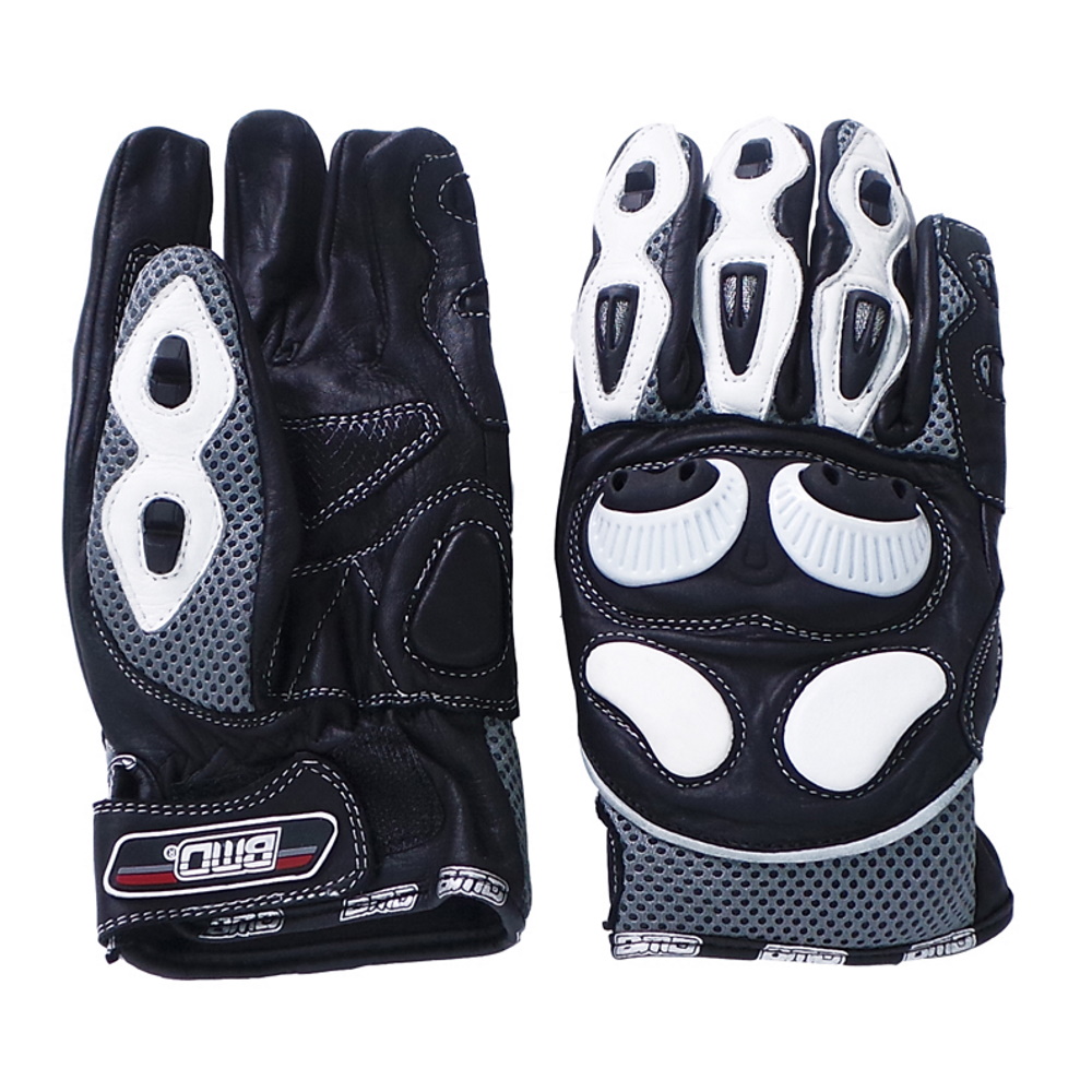 Guantes Motociclista Benotto Piel Completo Blanco con Negro BMD Talla M