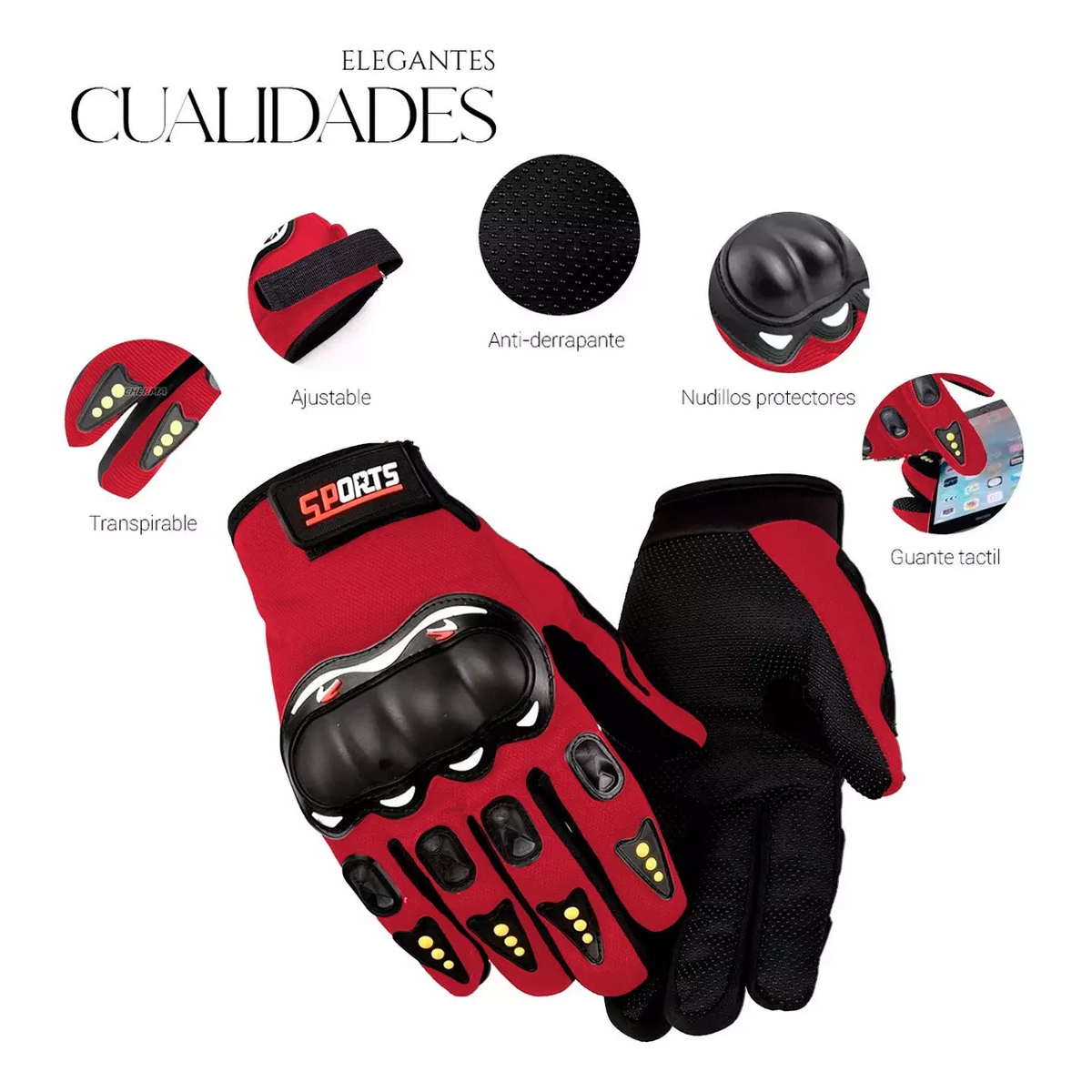 Foto 4 pulgar | Guantes con Protección Anti Derrape Táctil Grande Eo Safe Imports Esi-12782 Rojos para Motociclista