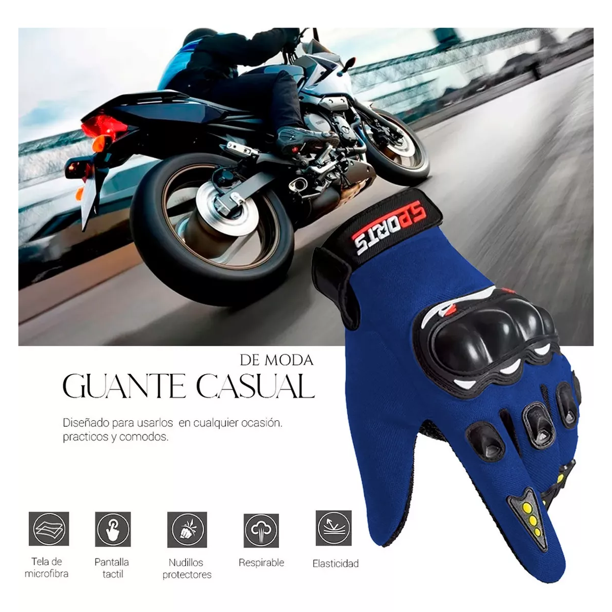 Foto 3 pulgar | Guantes con Protección Anti Derrape Táctil Grande Eo Safe Imports Esi-12783  Azul para Motociclista