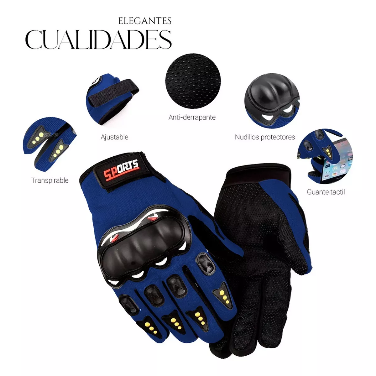Foto 4 pulgar | Guantes con Protección Anti Derrape Táctil Grande Eo Safe Imports Esi-12783  Azul para Motociclista