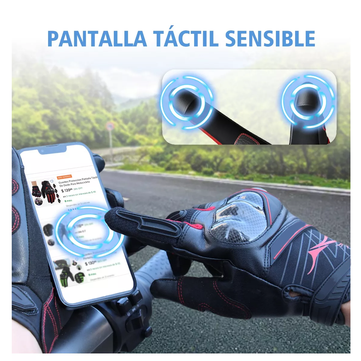Foto 4 pulgar | Guantes Para Motocicleta Microfibra Cuero Y Fibra De Carbono L/xl Eo Safe Imports Esi-13805 Rojo