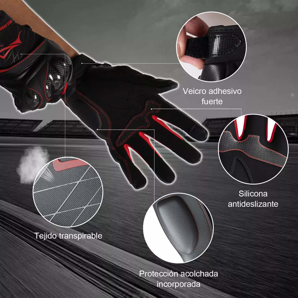 Foto 4 | Guantes Para Motocicleta Microfibra Cuero Y Fibra De Carbono L/xl Eo Safe Imports Esi-13805 Rojo
