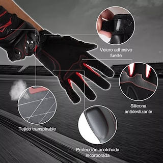 Foto 4 | Guantes Para Motocicleta Microfibra Cuero Y Fibra De Carbono L/xl Eo Safe Imports Esi-13805 Rojo